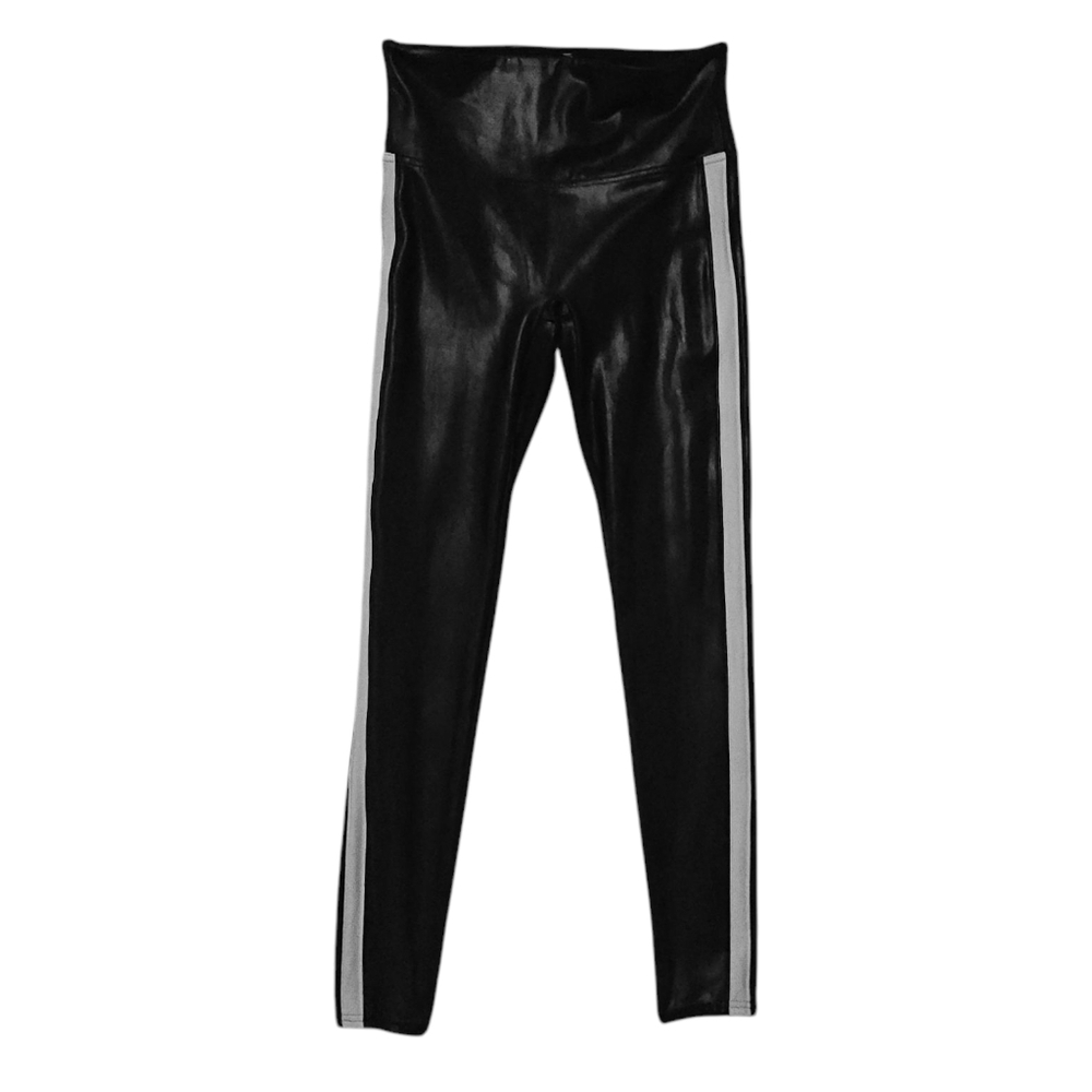 Spanx Leggings Faux Leather Moto Stripe Contoured Fitted Low Body Shaping sz M